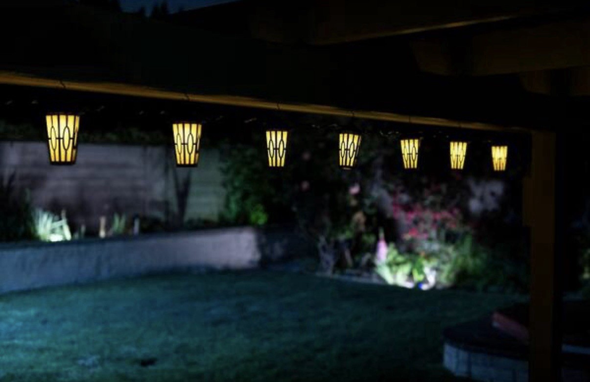 Patio Lights 7-Light Black LED Carousel String Lanterns New