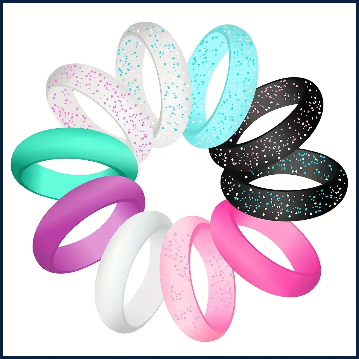 Women's Wedding Silicone Rings Set of 10, 5.5mm Wide, Bride Gift