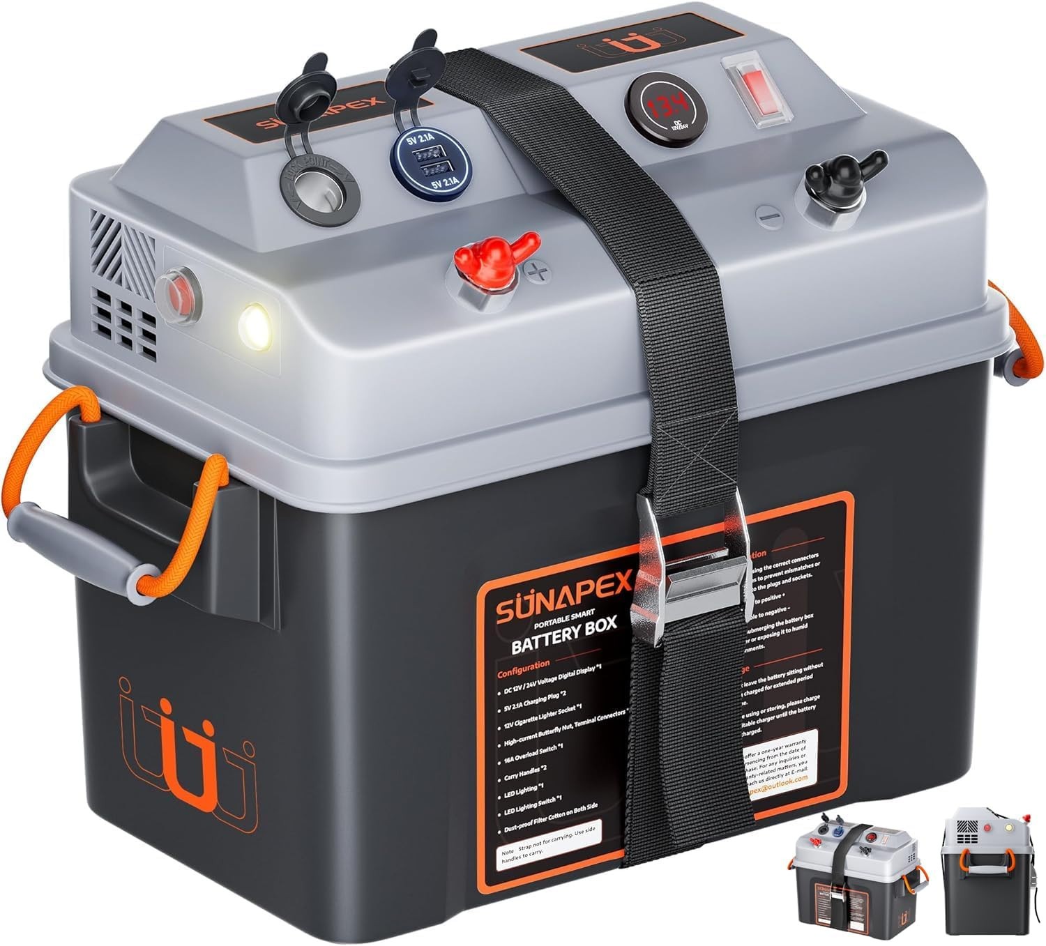 SUNAPEX Smart Battery Box 12V/24V Power Center - Multi Ports & Circuit Breake...