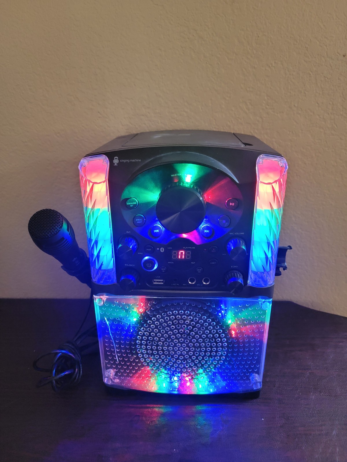 Karaoke Singing Machine System Disco Lights w 1 Mic Works Perfect Loud Bluetooth