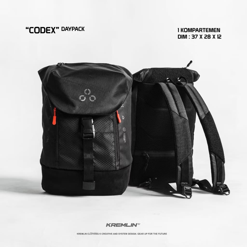 Kremlin Codex Tech Gear Black Backpack Carrier Futuristic Fullzip Crossbody