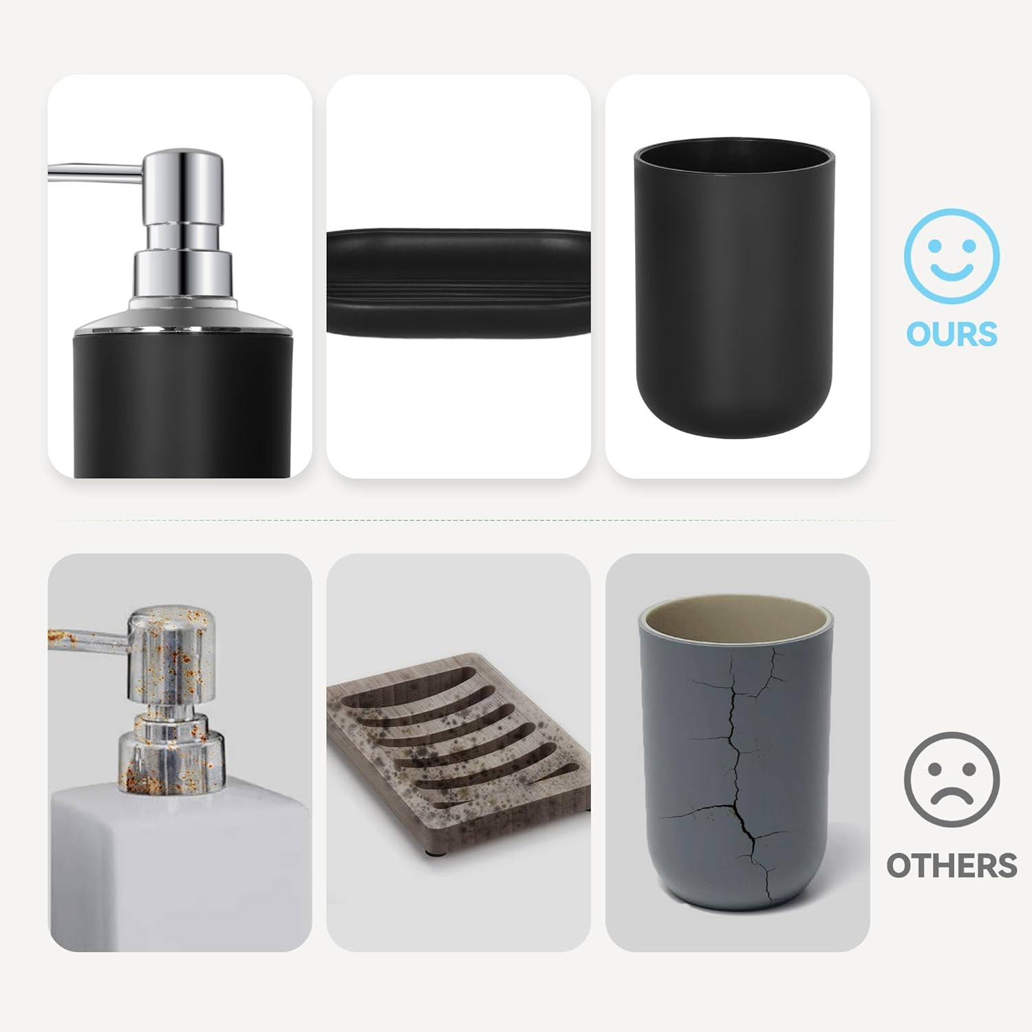 Black Bathroom Accessories Set 4 PCS, Black Bathroom Accessories, Plastic Soap D