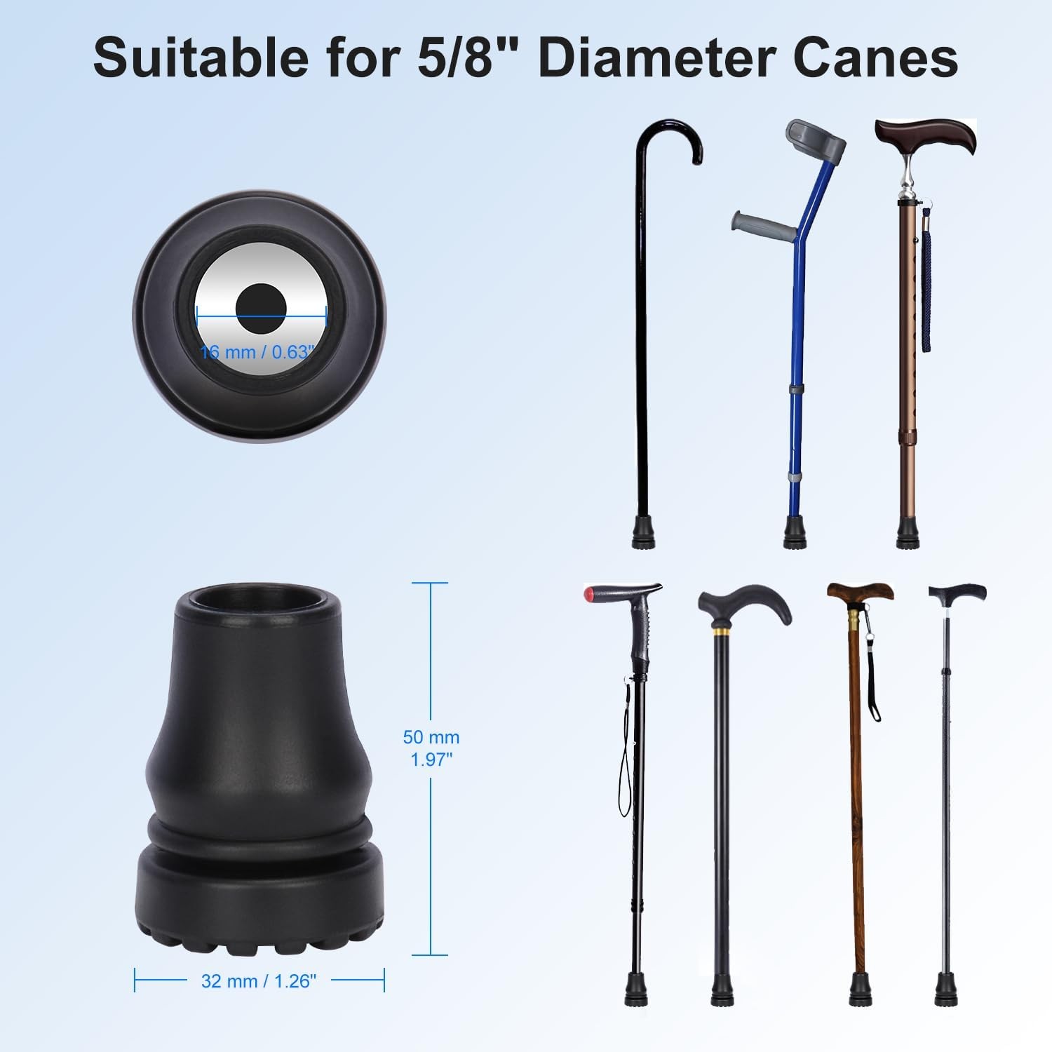 Rubber Cane Tips (8 Pack), Non-Slip Quad Cane Tip 5/8 Inch Replacem...