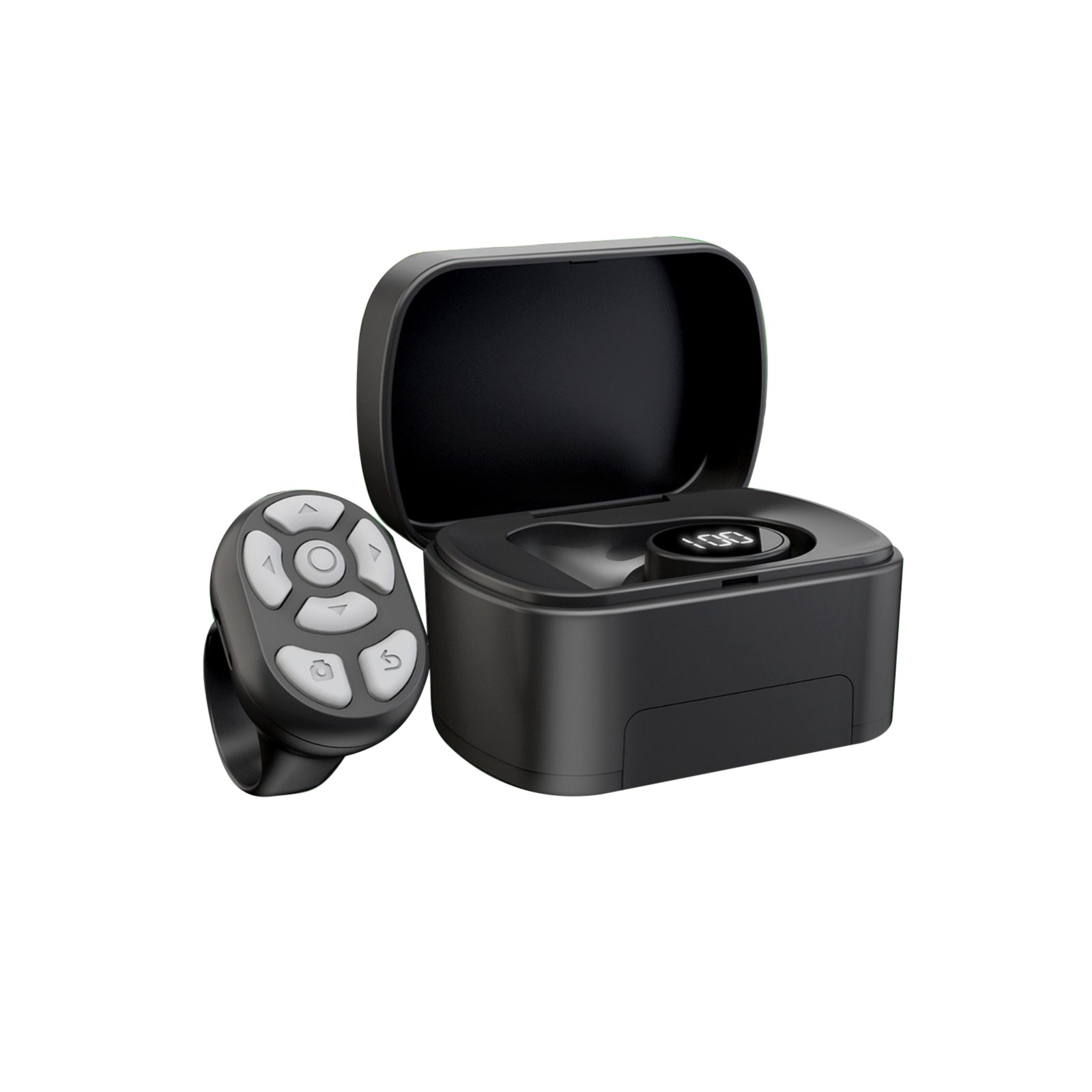 Black Remote Control Scrolling Ring With Charging Compartment Versatile Tool