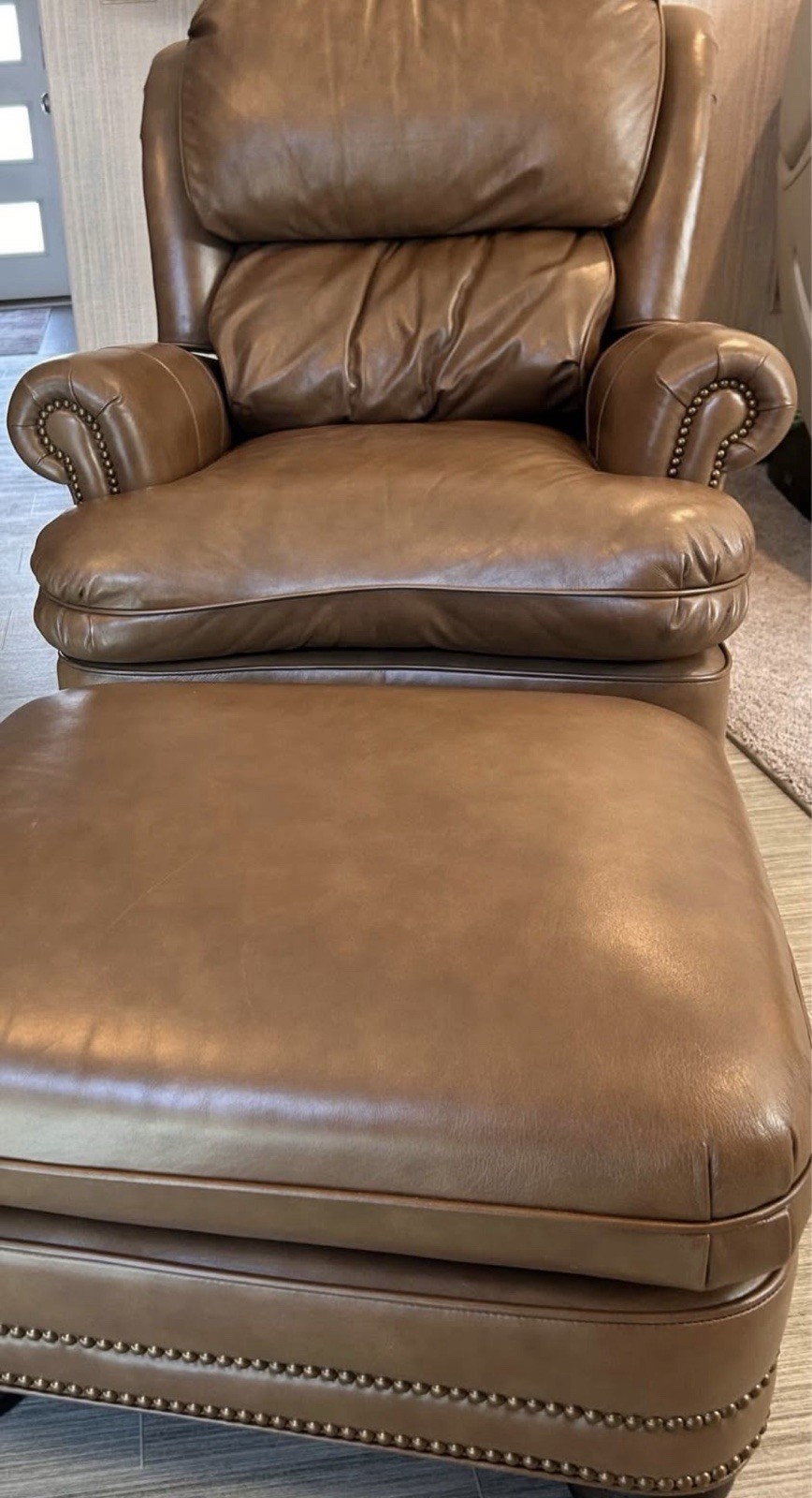 Hancock And Moore genuine leather Recliner With Ottoman