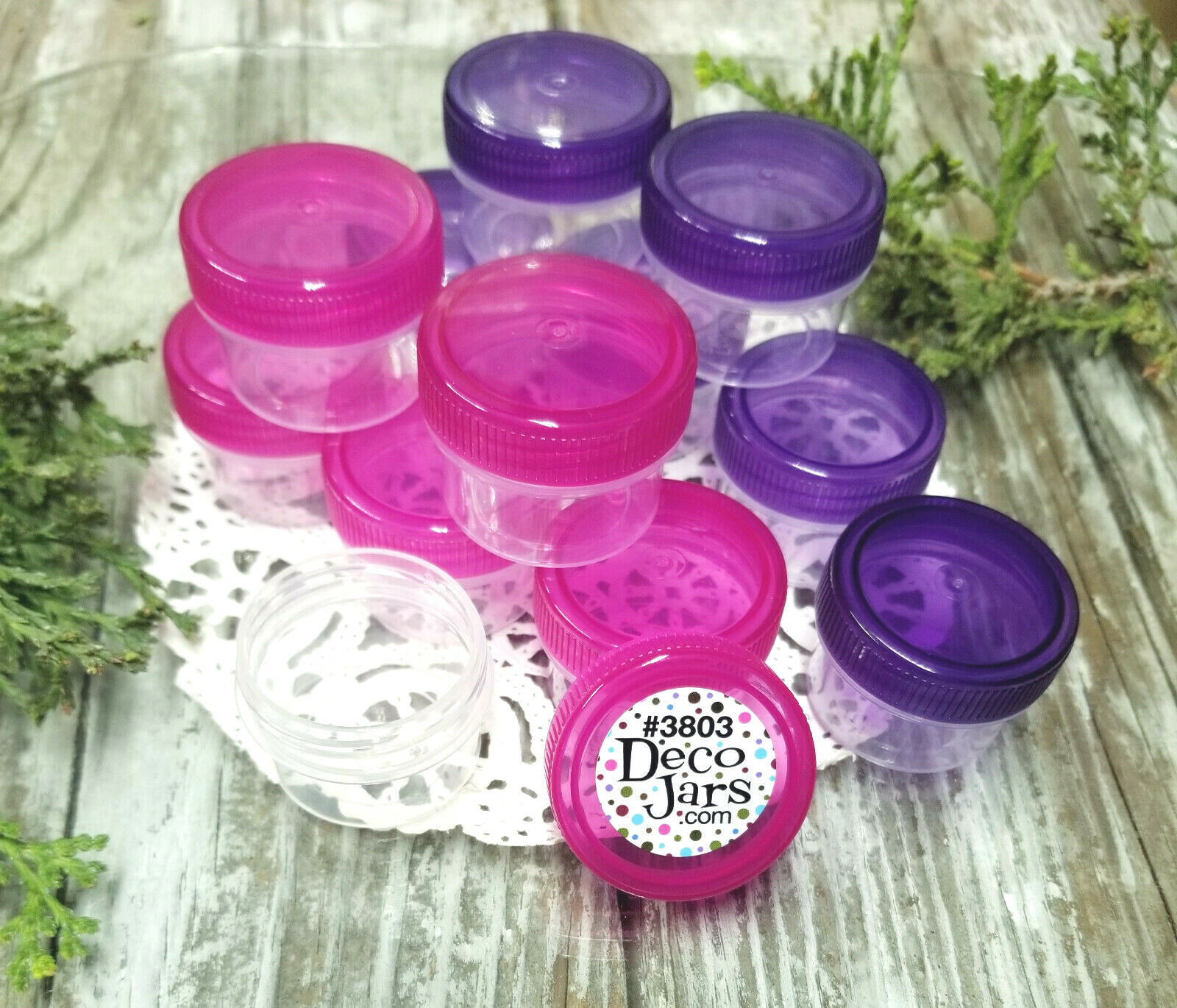 20 Jars Pink Purple Screw on Lids Caps Holds Half Ounce 1 tbl Container USA 3803