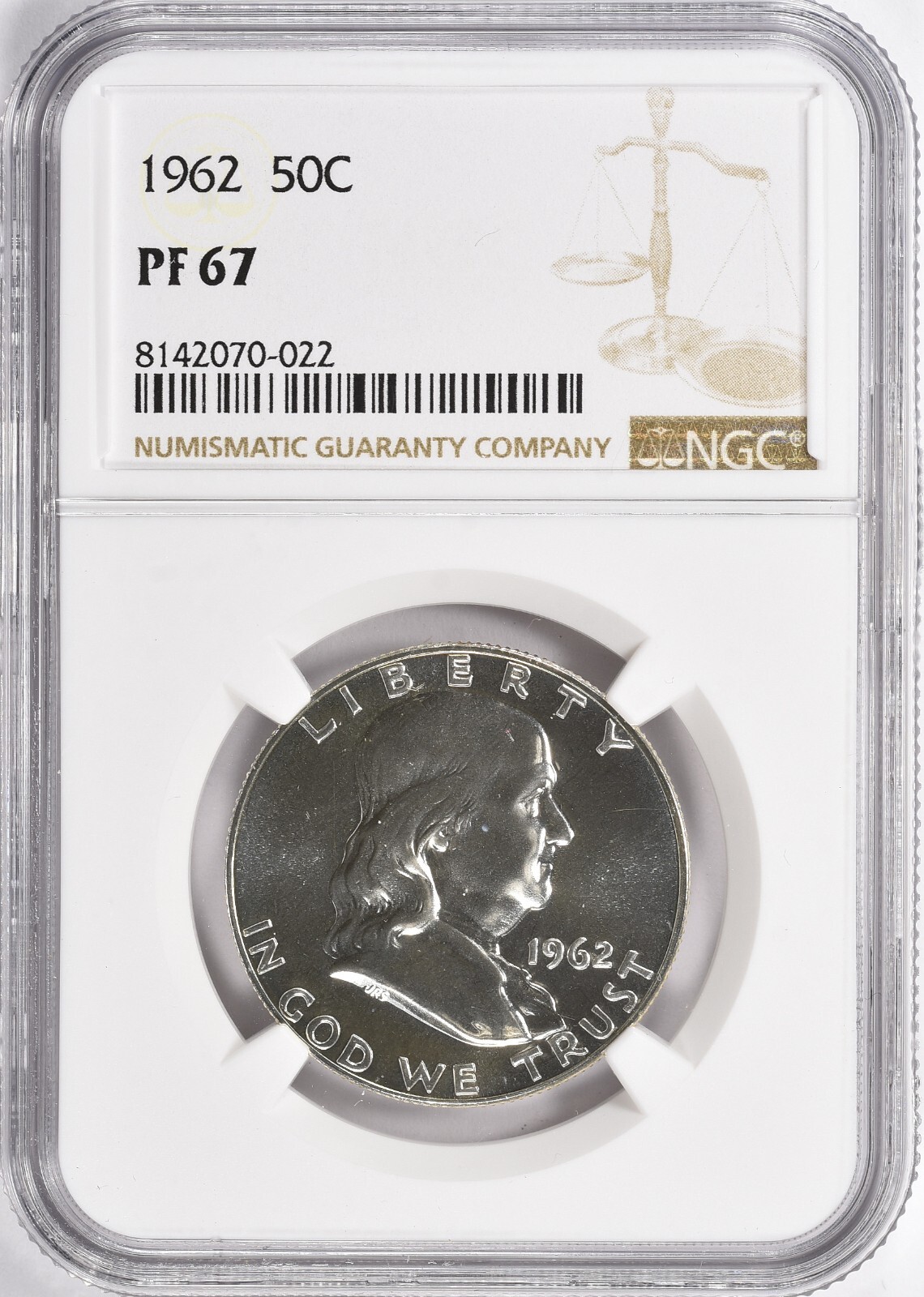 1962   FRANKLIN  HALF  DOLLAR  -  GRADED  PROOF  67