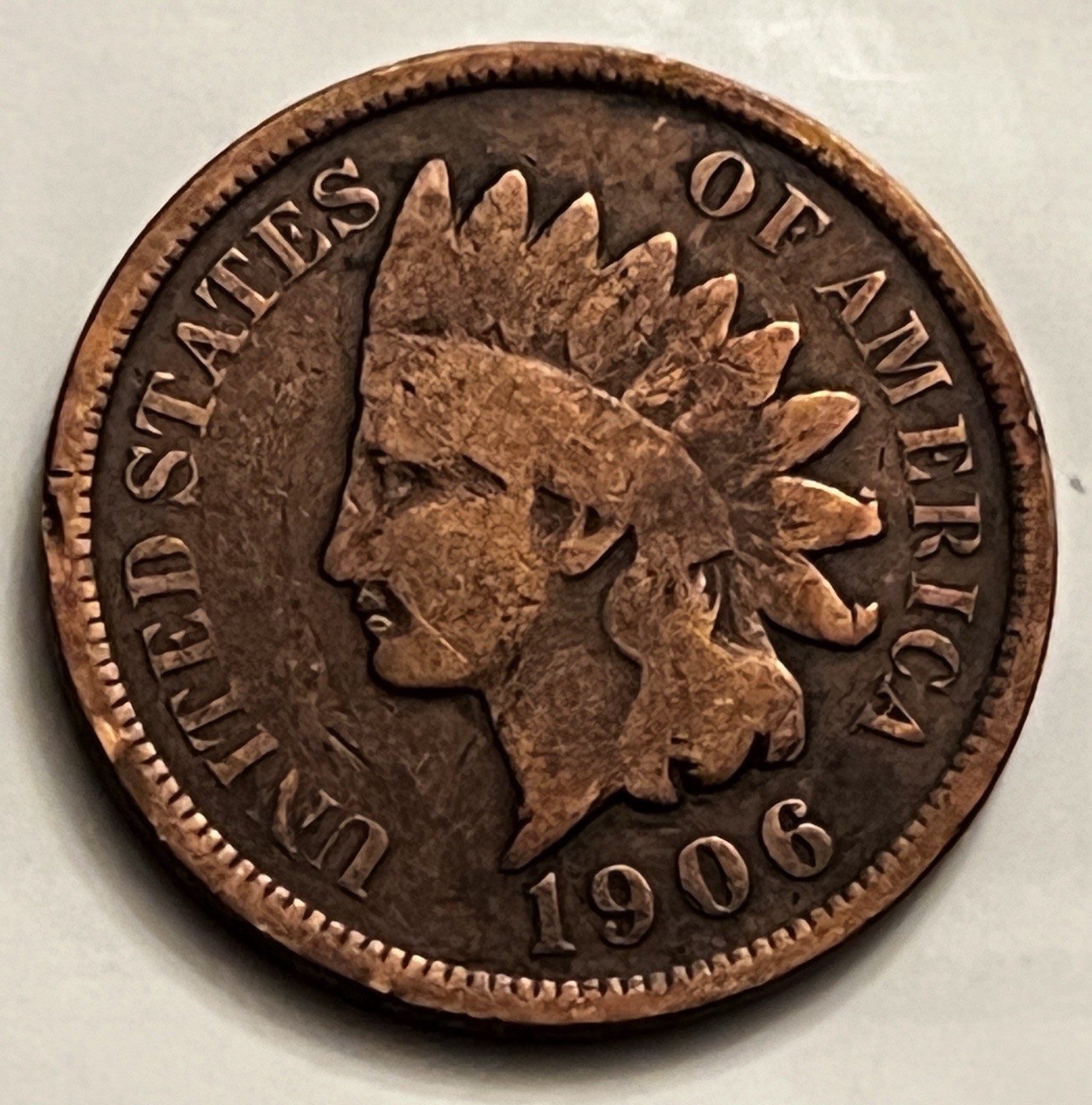1906 Indian Head Cent Nice Portrait Good Feather Detail Sharp Reverse BN1781
