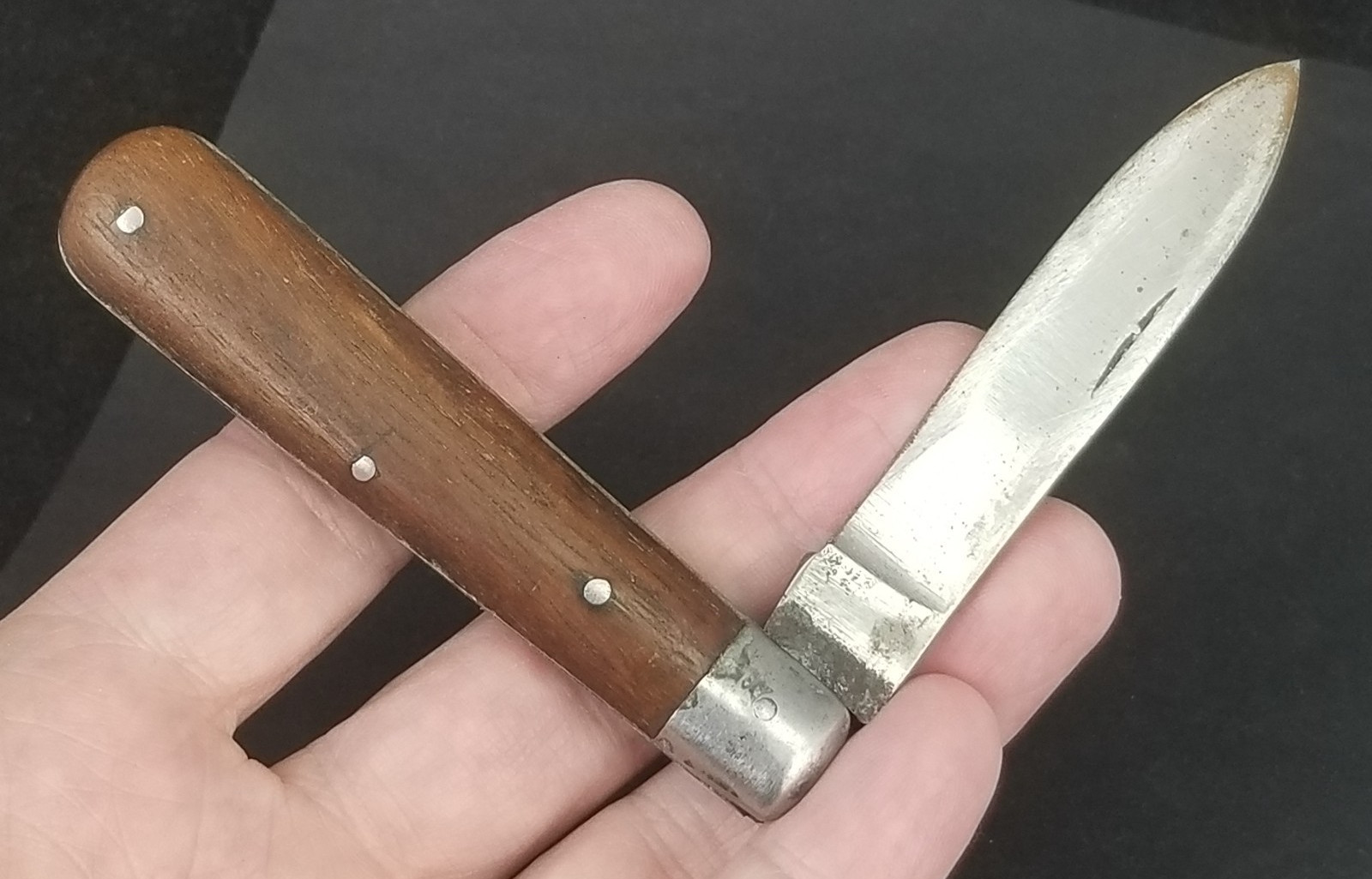 antique MYSTERY pocket knife carbon EARLY 1900's wood single blade USA