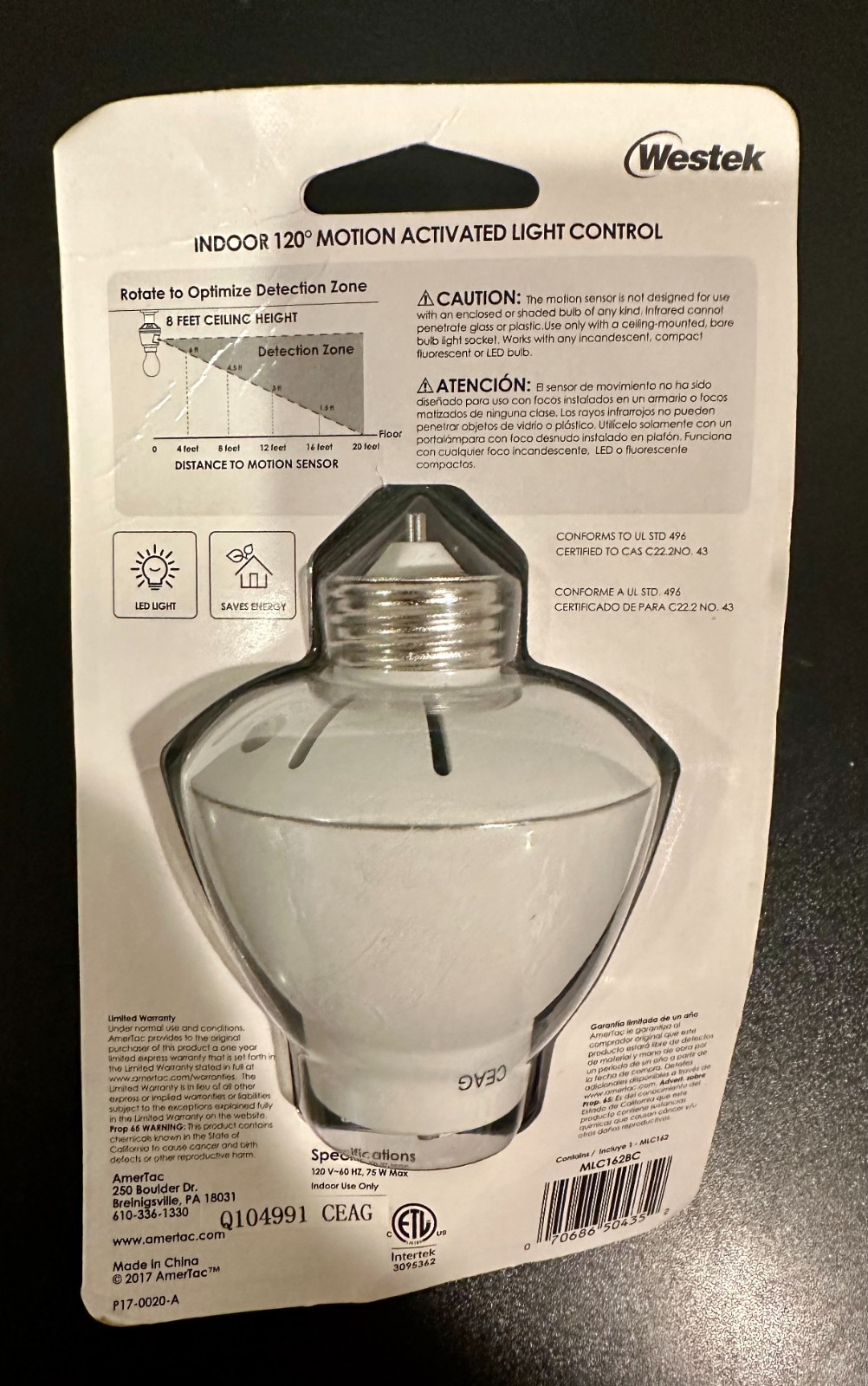 Westek Indoor Motion Activated Light Control MLC162BC White 120V *NEW*