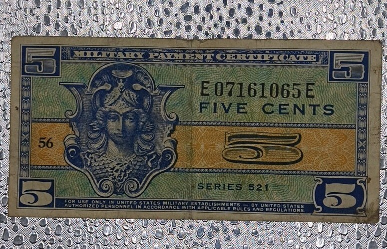 1954 - 1958 - Series 521 - Military Payment Certificate - 5 Cent - Militaria