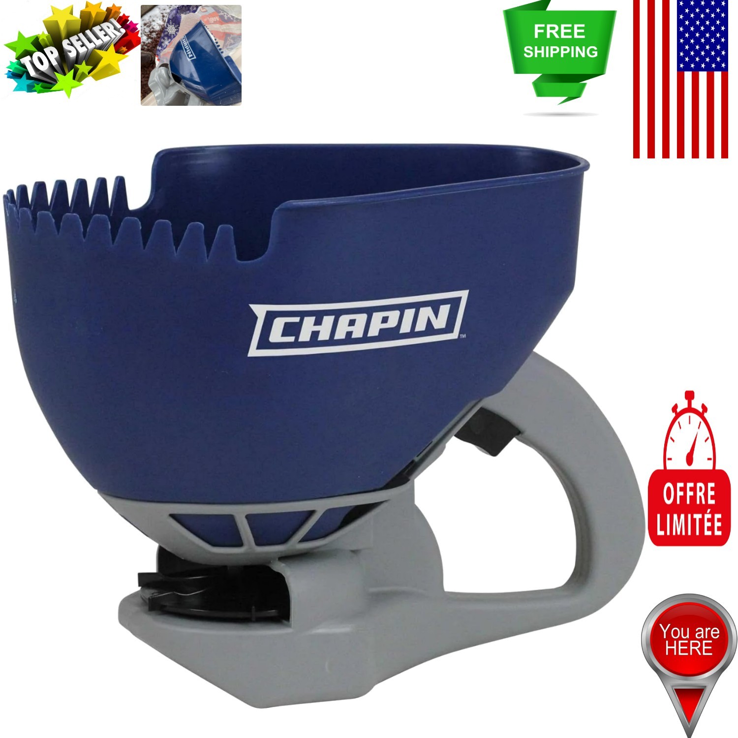 Chapin 1.6L Hand Crank Ice Melt Spreader - Easy Thumb Control & Portable Design