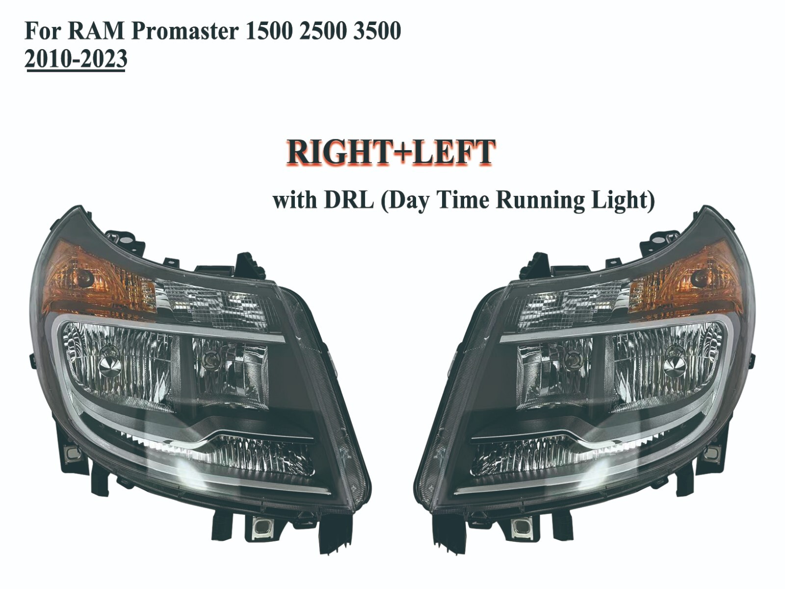 Pairs Left+Right Headlamp Headlight with DRL for 2010-2023 RAM Promaster