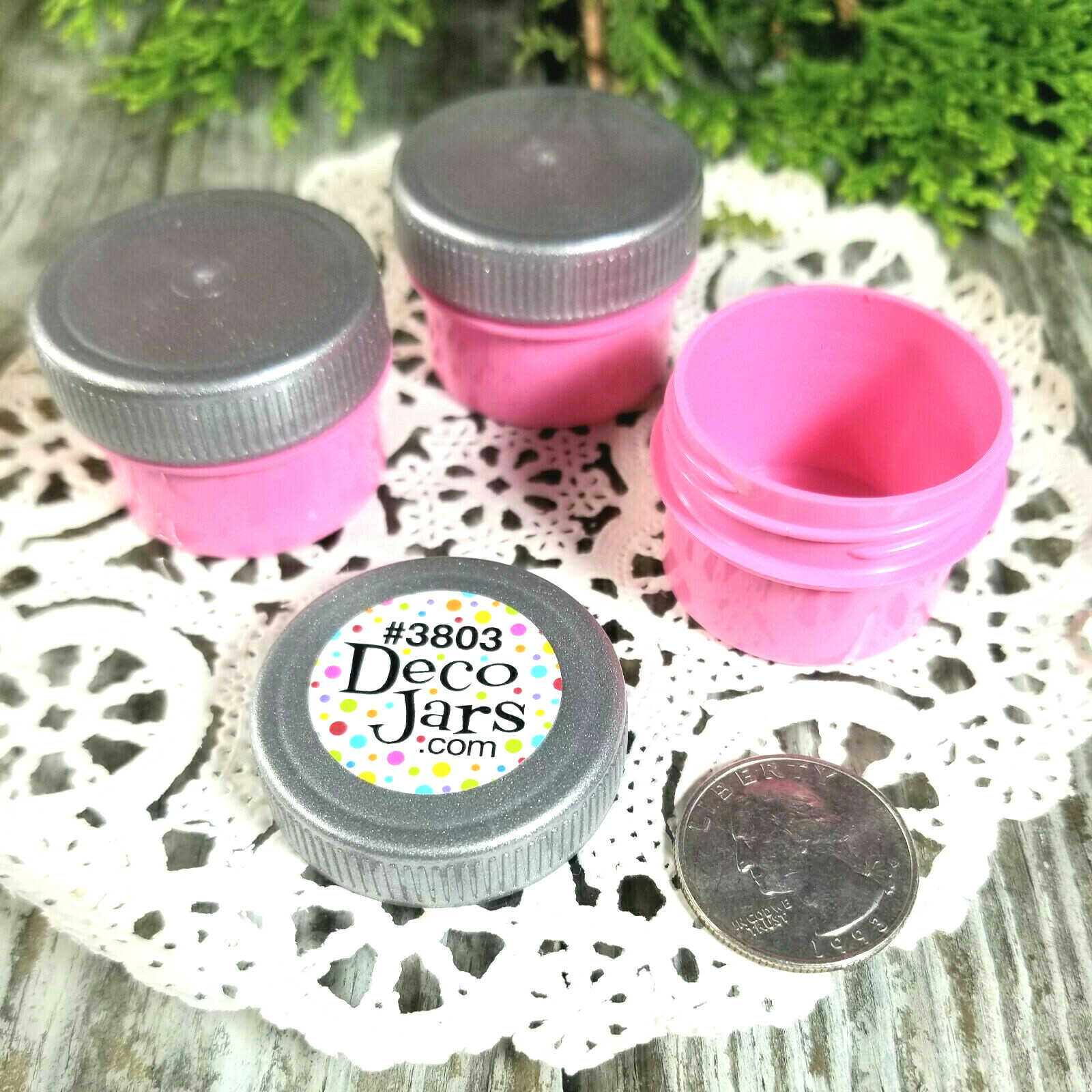 50 PINK Jars Plastic Silver Caps tops screw lids cosmetic USA Container #3803
