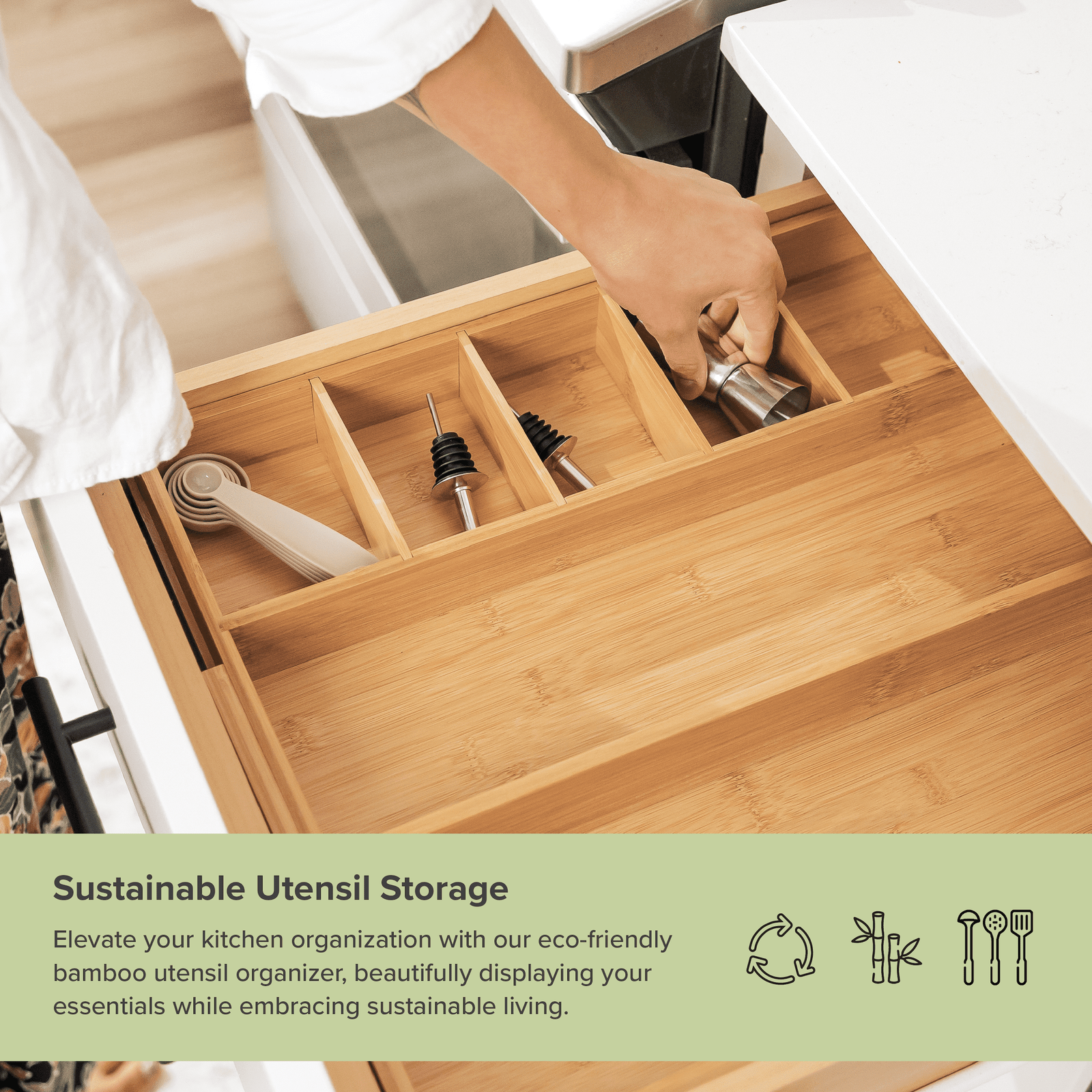 KitchenEdge Adjustable Kitchen Drawer Organizer for Utensils and Junk, 1 Large &