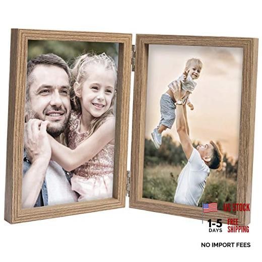 Picture Frames Double Hinged MDF with Glass Front Stand Vertical 4x6 Wood Grain
