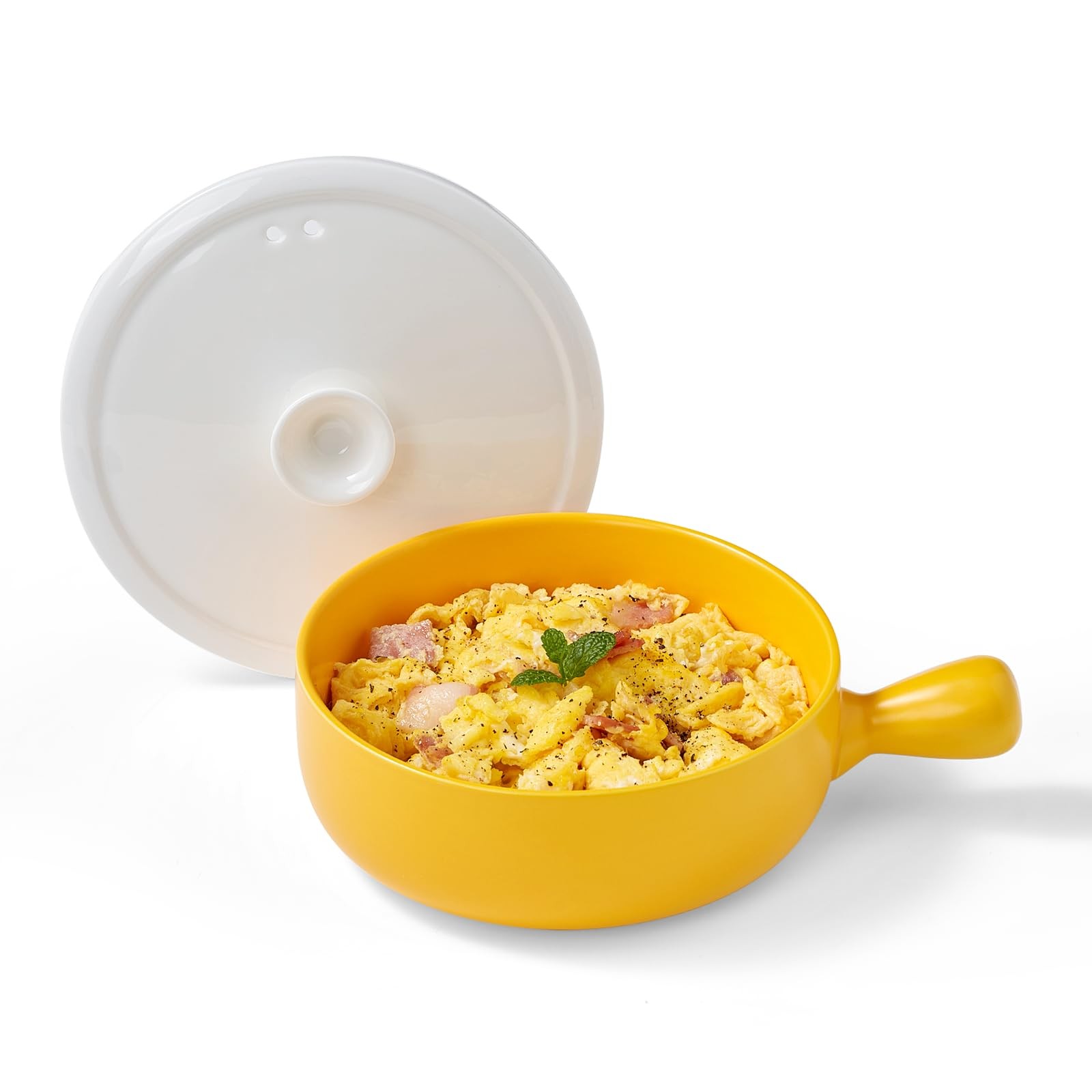 EliteVibe Ceramic Microwave Egg Cooker Scrambled with Lid, BPA-Free yellow