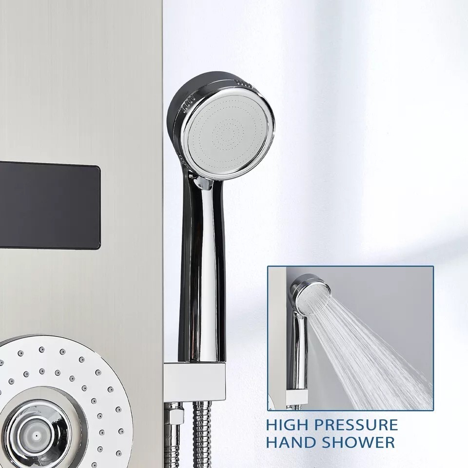 Stainless Steel LED Rain Waterfall Shower Panel Tower Column System Massage Jets