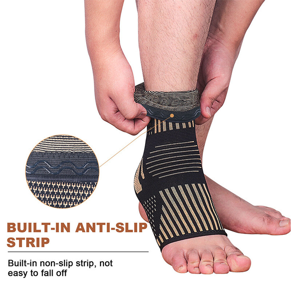 Copper Ankle Support Brace Compression Sleeve Socks Elastic Foot Pain Relief