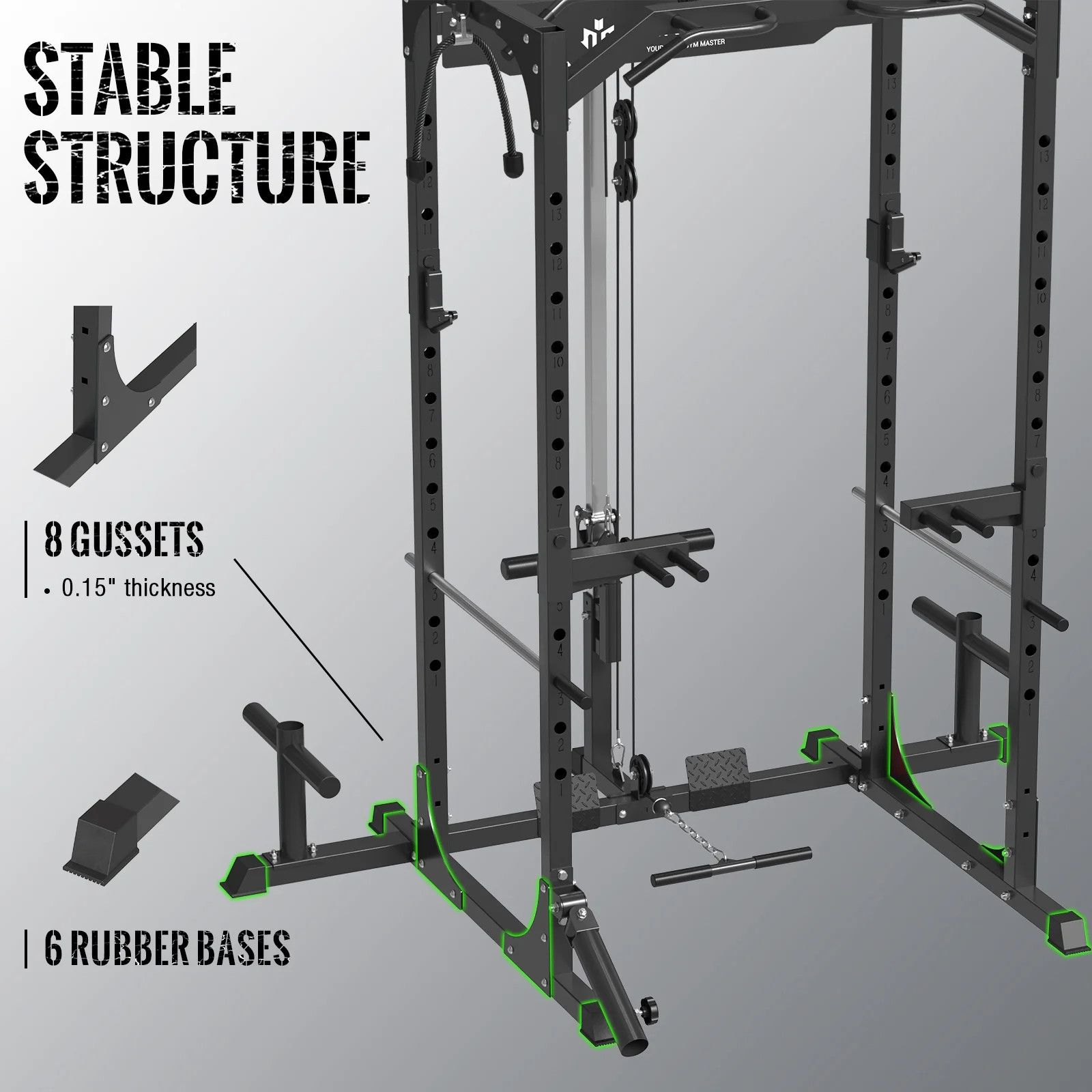 LAT Pulldown System Multi-Functional Squat Rack Exercise Power Cages Metal Black