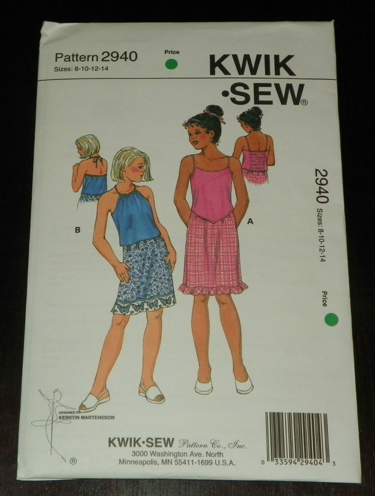 Kwik Sew New Uncut Pattern # 2940 Girls Sizes 8-14 Tops & Skirts