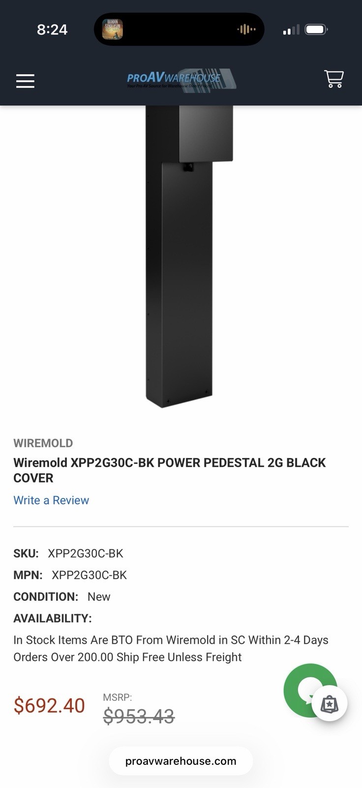 Wiremold XPP2G30C-BK Power Pedestal 2-Gang Black Cover