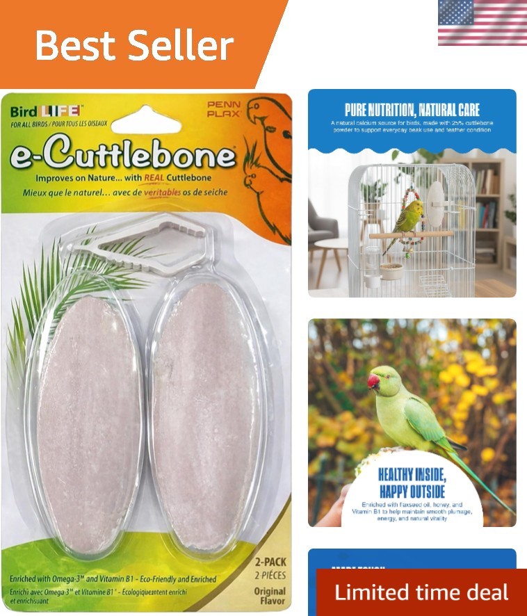Durable Bird Cuttlebone (2 Pack) - Immune Support & Feather Health Essential