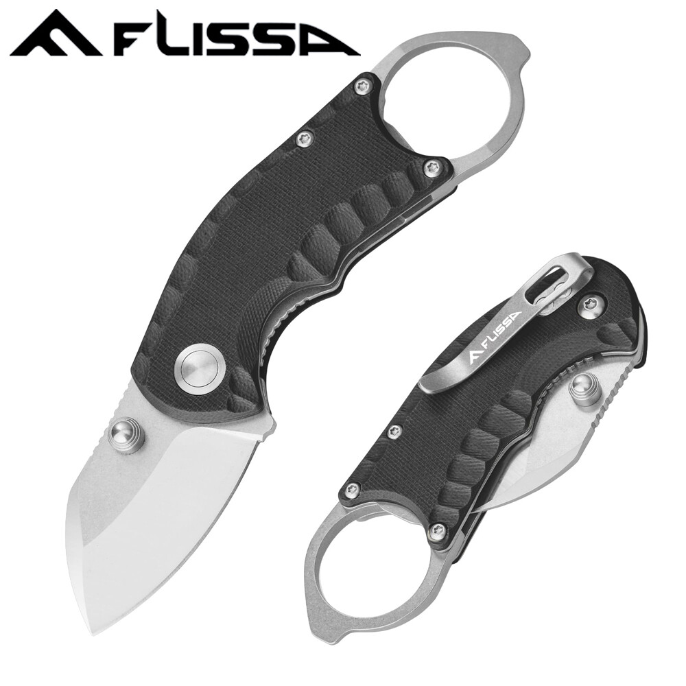 FLISSA 4" Folding Pocket Knife Liner Lock EDC Knife G10 Handle Steel Blade Black