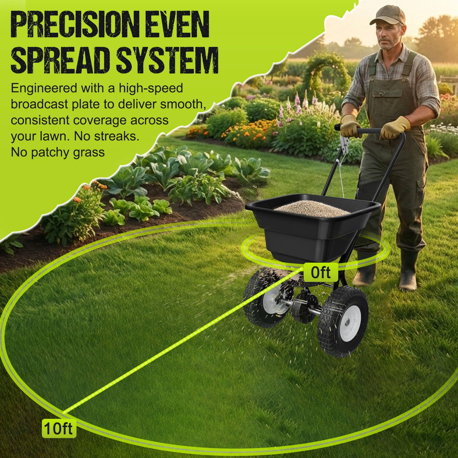 80LB Broadcast Spreader Push Lawn Seeder Fertilizer Ice Melt Spreader Adjustable