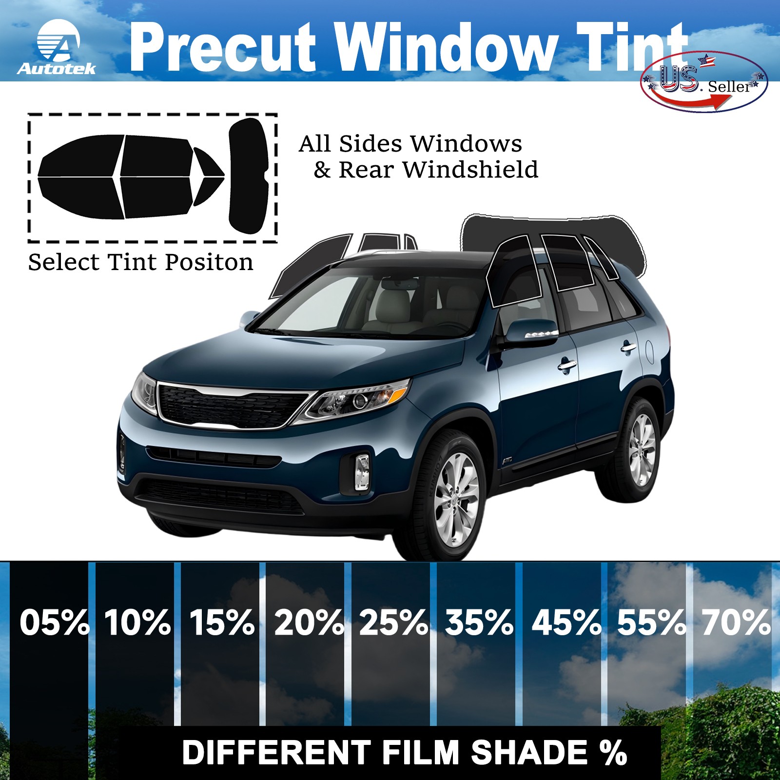 PreCut All Sides + Rear Window Film Any Tint Shade % For Kia Sorento 2011-2015