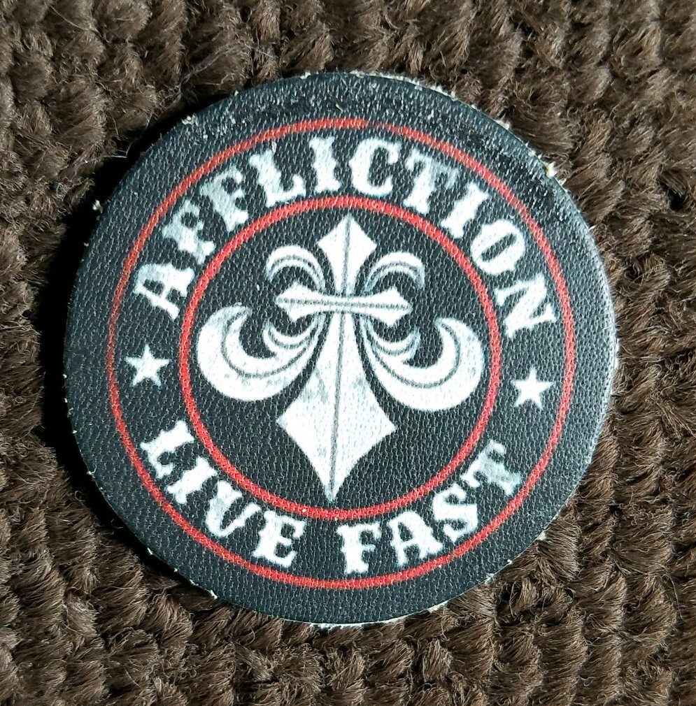 Mini LEATHER AFFLICTION LIVE FAST Motorcycle Patch Sticky Backing 100% Leather