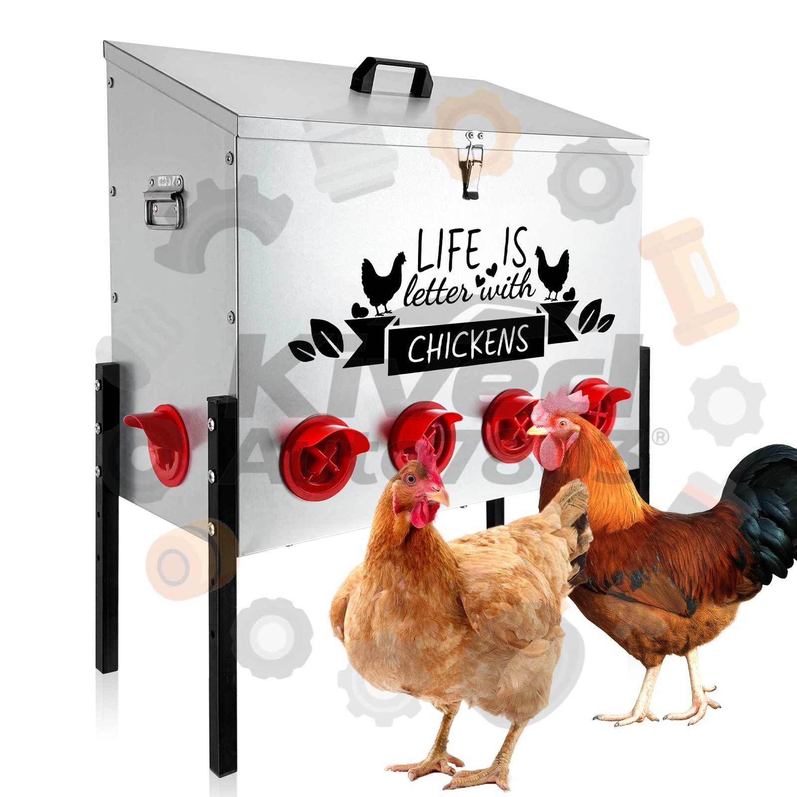 1PC 95lb Galvanized Chicken Feeder Extra-Large with 10 No-Waste Ports