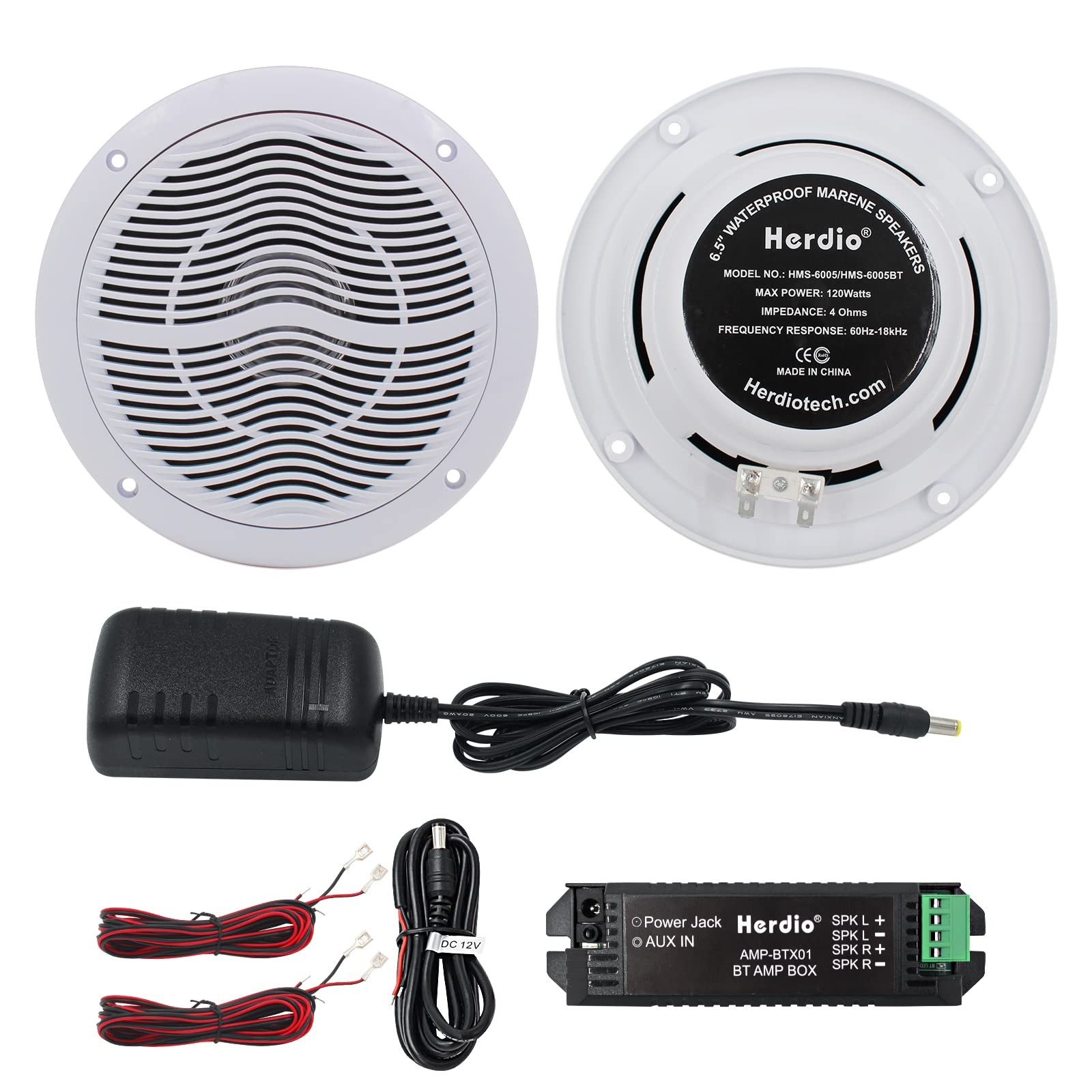 Herdio 6.5 Inch 2-Way Waterproof Marine Bluetooth Inch(pack of 2 ), White