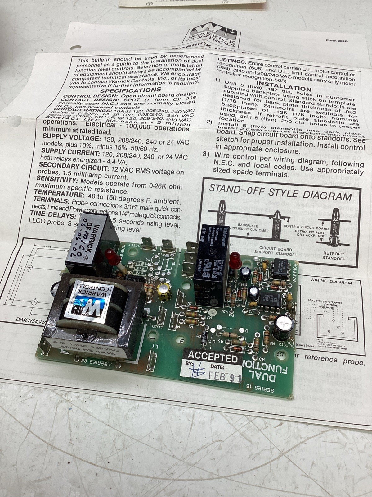 Warwick Controls DFM1C0060606 Dual Function Control PCB NIB