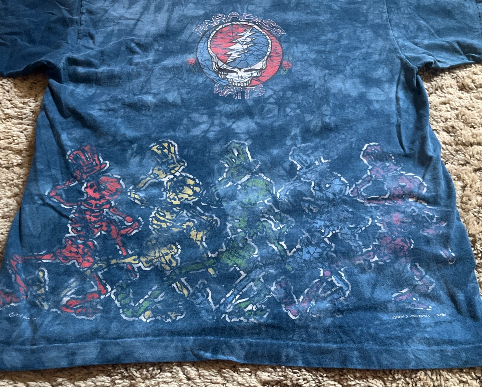 Grateful Dead 1994 Paradise Waits SYF Tye Dye Skeletons 2-Sided T Shirt L VG+