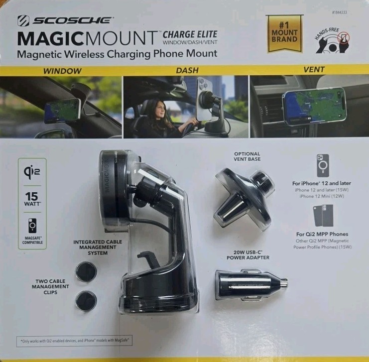 Scoche MagicMount Magnetic Wireless Elite Charging Phone Mount - iPhone 12 Up