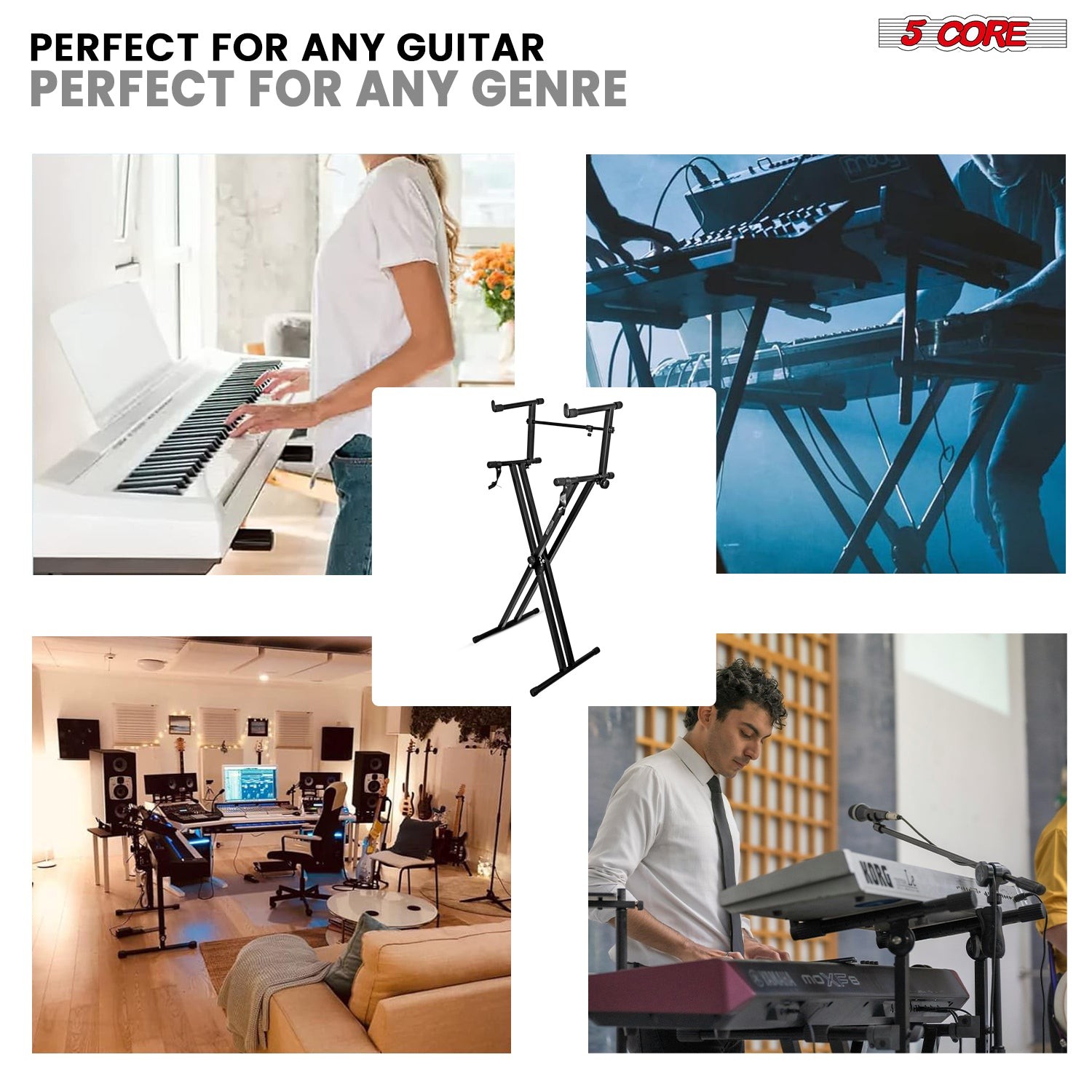 5Core 2Tier Keyboard Stand Double X Style Adjustable Electric Piano Riser Holder