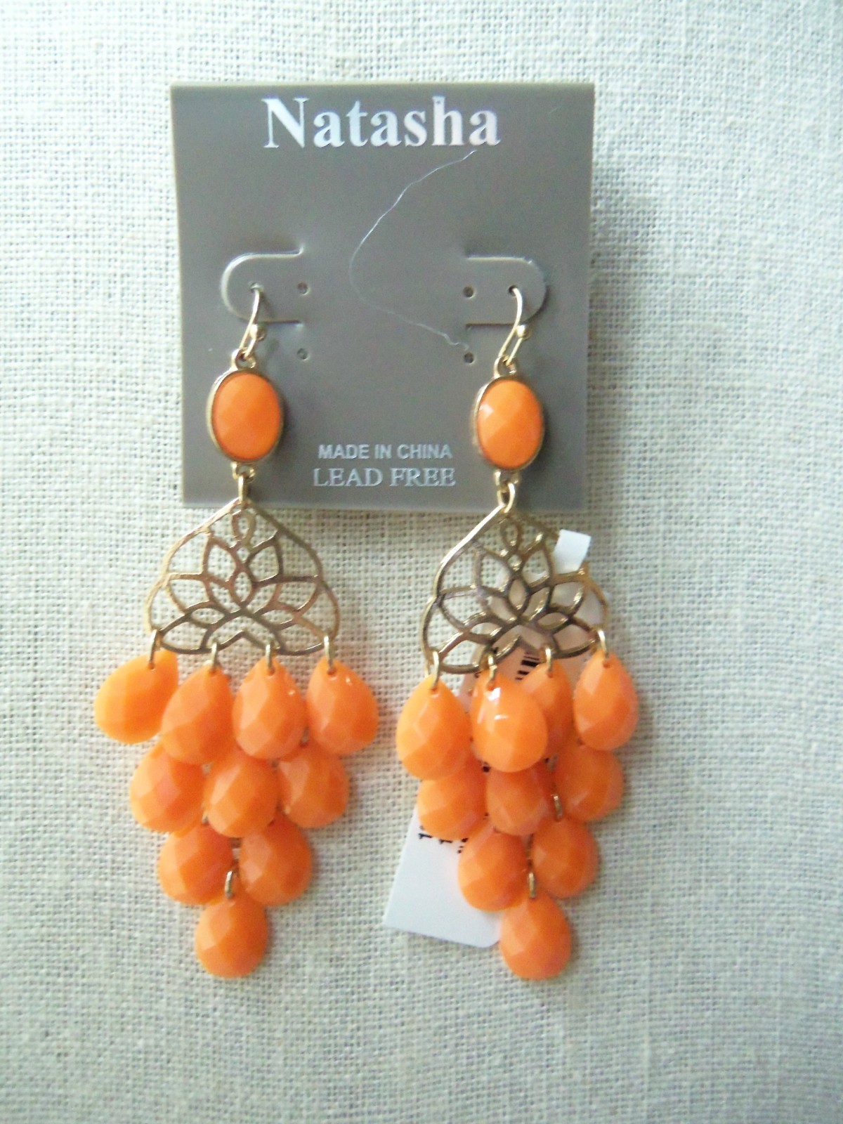 Natasha Orange Acrylic Dangle Beads Pierced Earrings On Sales Card