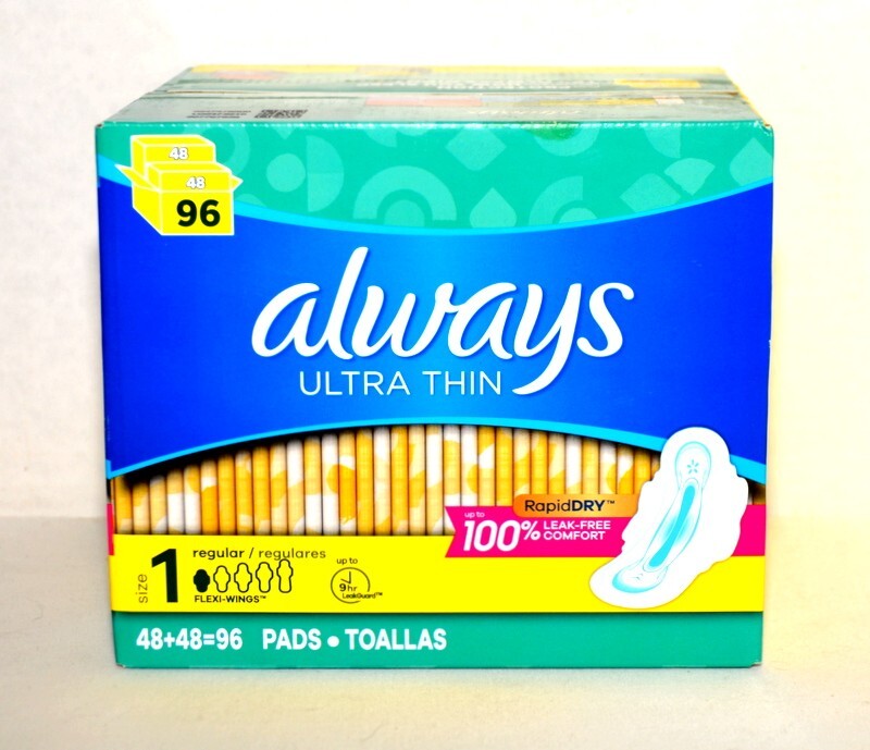 Always Ultra-Thin Pads Size 1 Regular Absorbency Unscented with Wings 96 Count