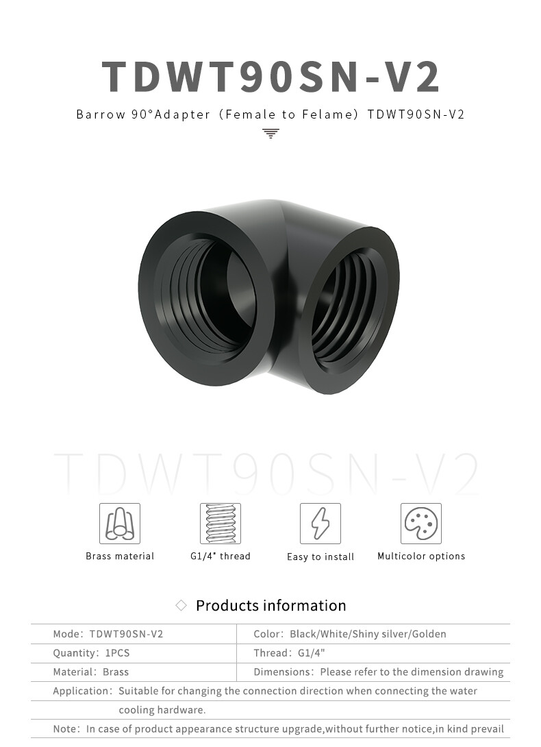 Barrow G1/4" Female to Female Extender Fitting, 90 Degree Angle, Sialver 4 Pack