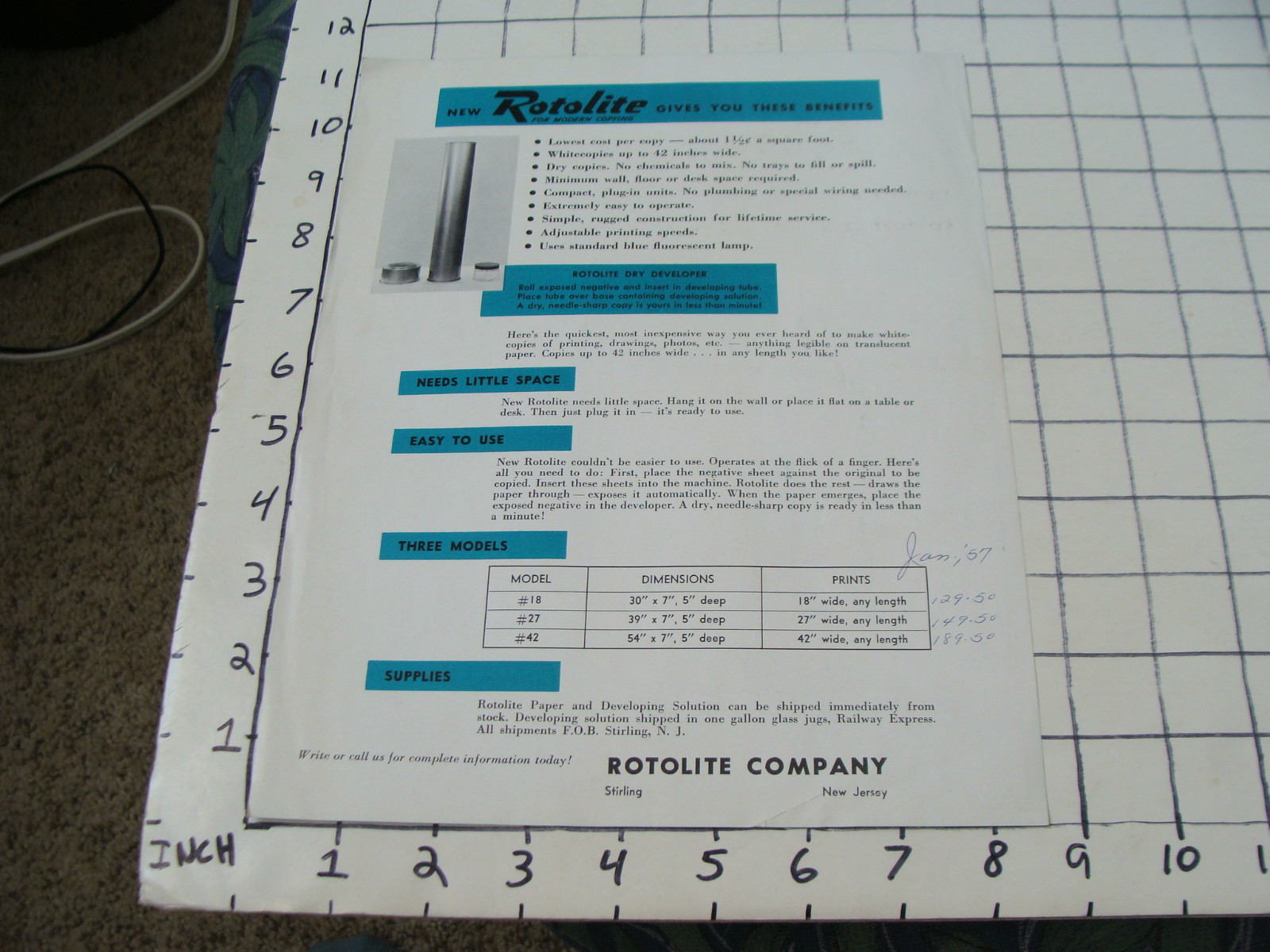 vintage Paper Ephemera: Joh1957 ROTOLITE modern coping machine ad sheet