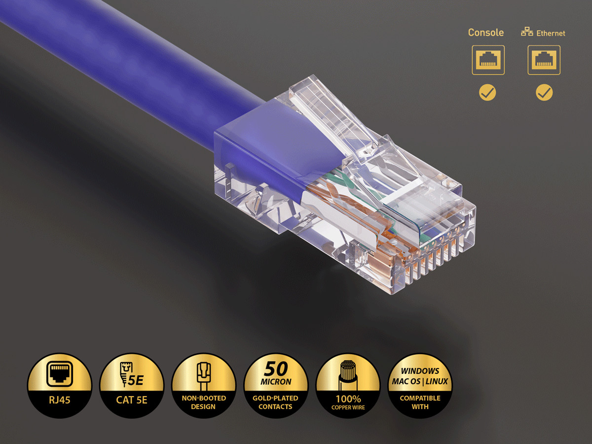 14ft Cat5e UTP Non-Booted Ethernet Network Patch Cable 24AWG Bare Copper, Purple