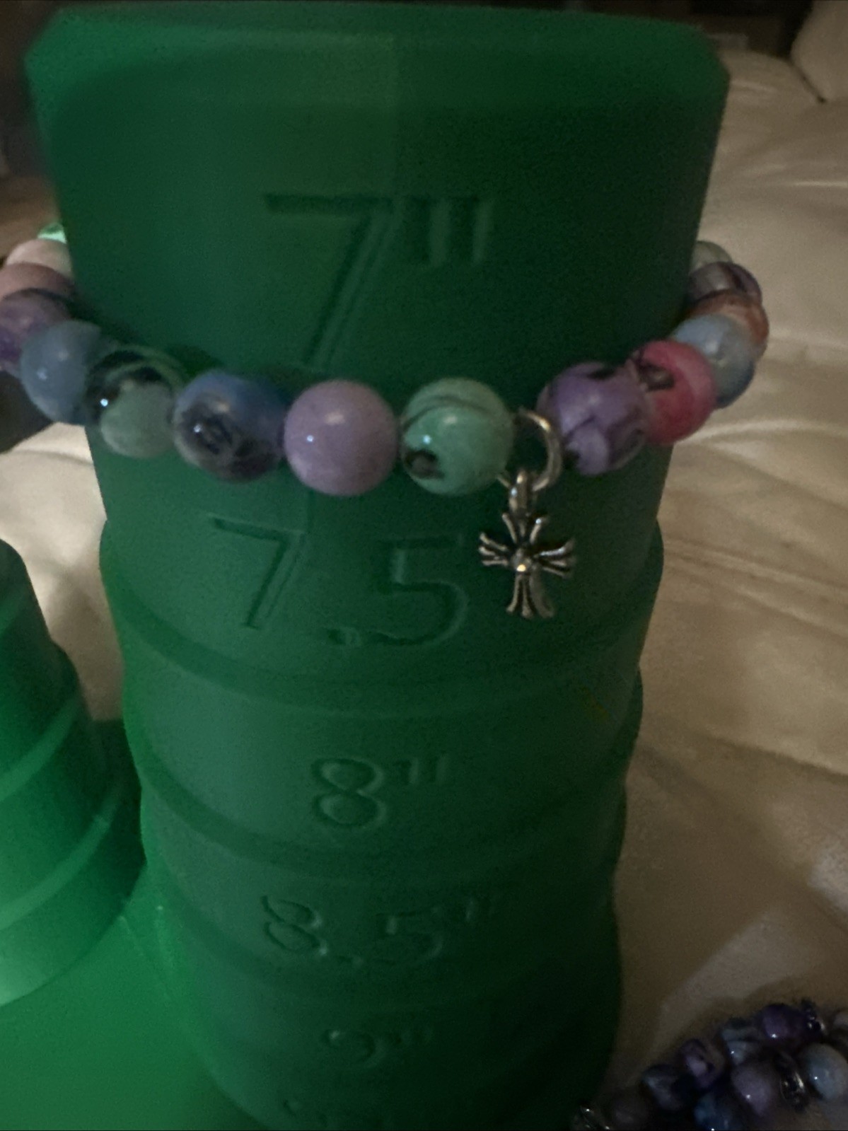 Hand Strung Multi Beaded  Bracelet With Cross Charm