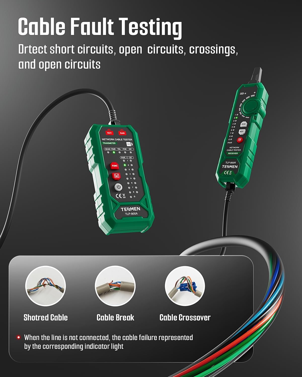 Multi-Function Network Cable Tester RJ11 RJ45 CAT5/6 POE Continuity Tracer - Gre
