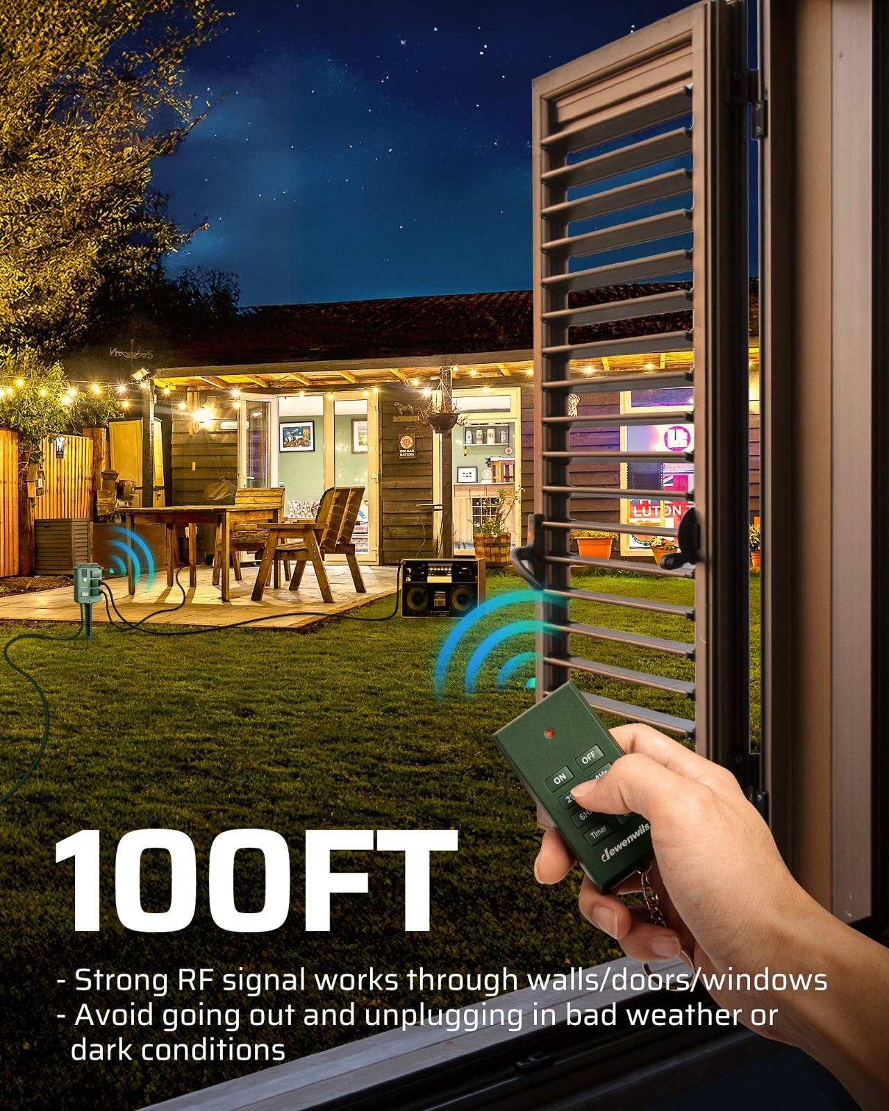 DEWENWILS Outdoor Power Stake Timer, 25FT Extension Cord, 100FT Range Remote