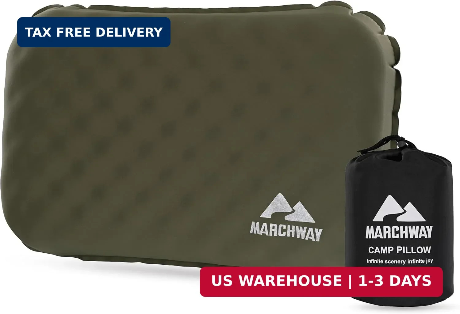 MARCHWAY Inflatable Camping Pillow with Soft Foam Top & TPU Air Bladder, Dual-Si