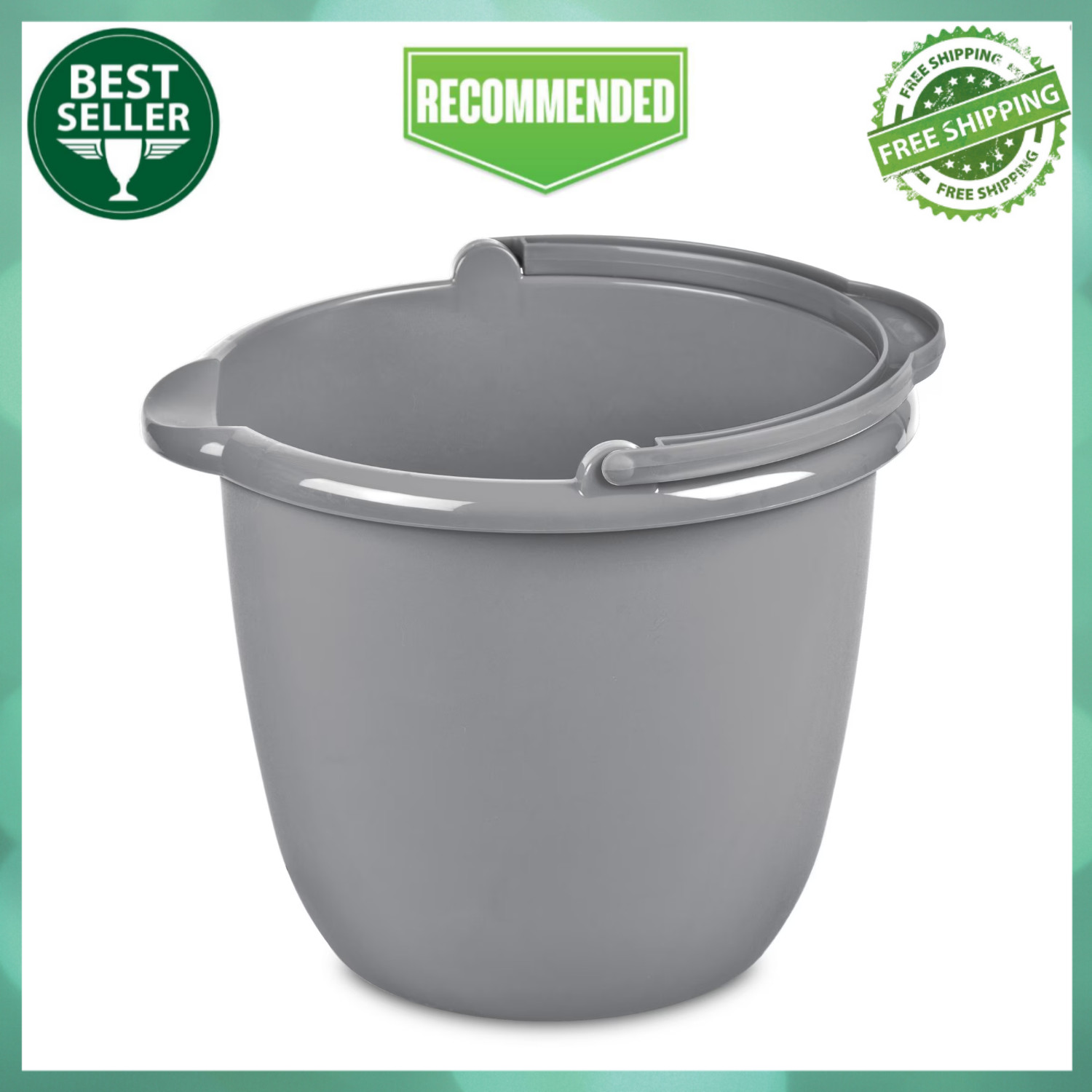 Sterilite 10 Qt. Spout Pail Classic Titanium Durable Plastic Bucket with Handle