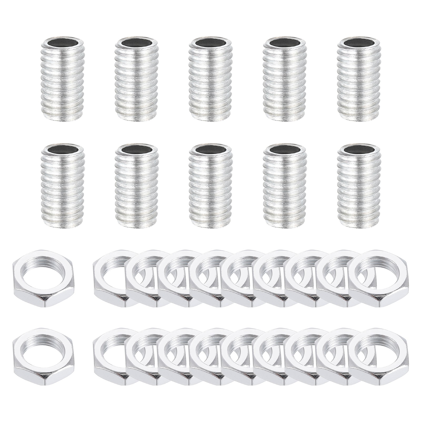 10Pcs M10x1.5 Coarse Threaded 0.6" Lamp Pipe Nipples Kit with Nuts, White Zinc