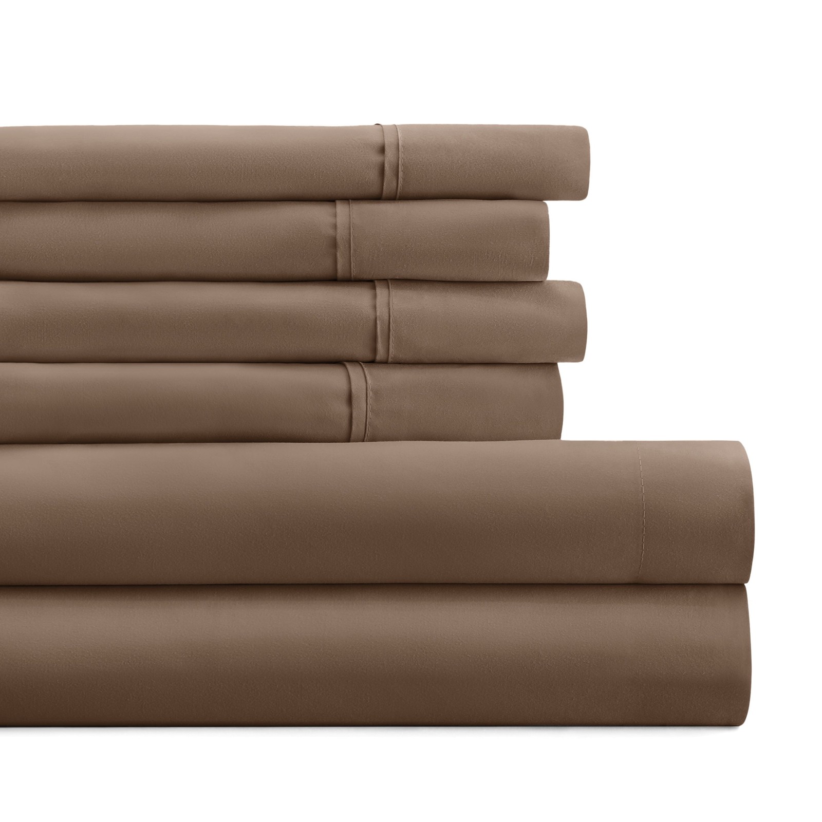 6 Piece Bed Sheet Set Full Taupe W/ Microfiber & Hypoallergenic Deep Pockets