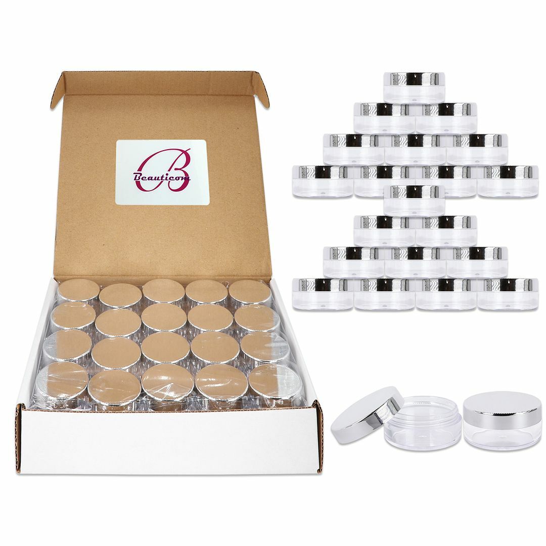 Beauticom (40 pc) 10G/10ML High Quality Round Cosmetic Sample Jars Silver Lids